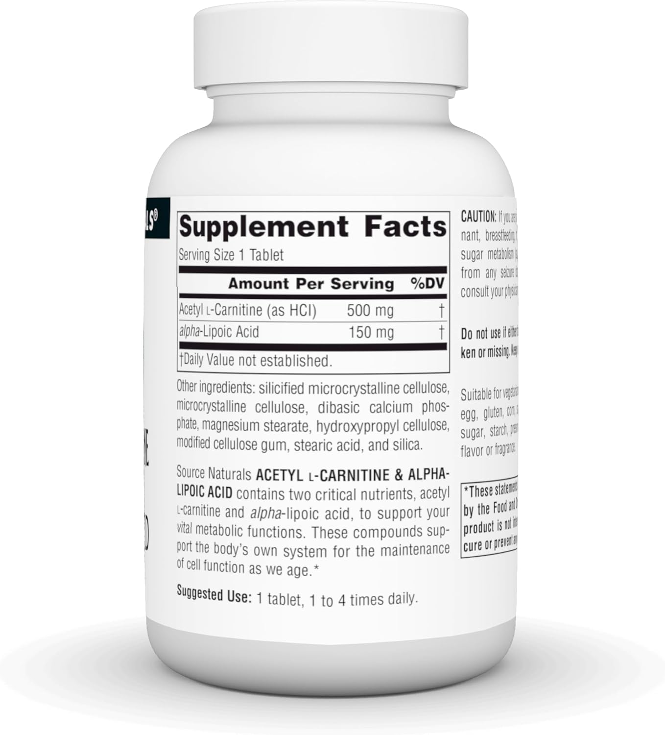 Source Naturals Acetyl L-Carnitine and Alpha-Lipoic Acid, 650mg - 60 Tablets, Cellular Vitality Support