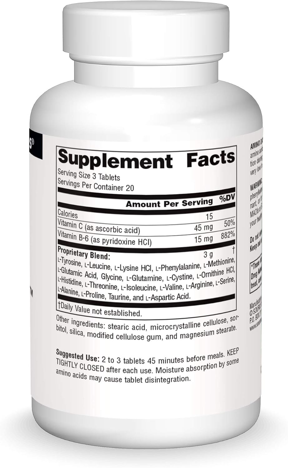 Source Naturals Amino Day Tablets - 20 Free Form Amino Acids for Quality Dieting Support - 60 Count