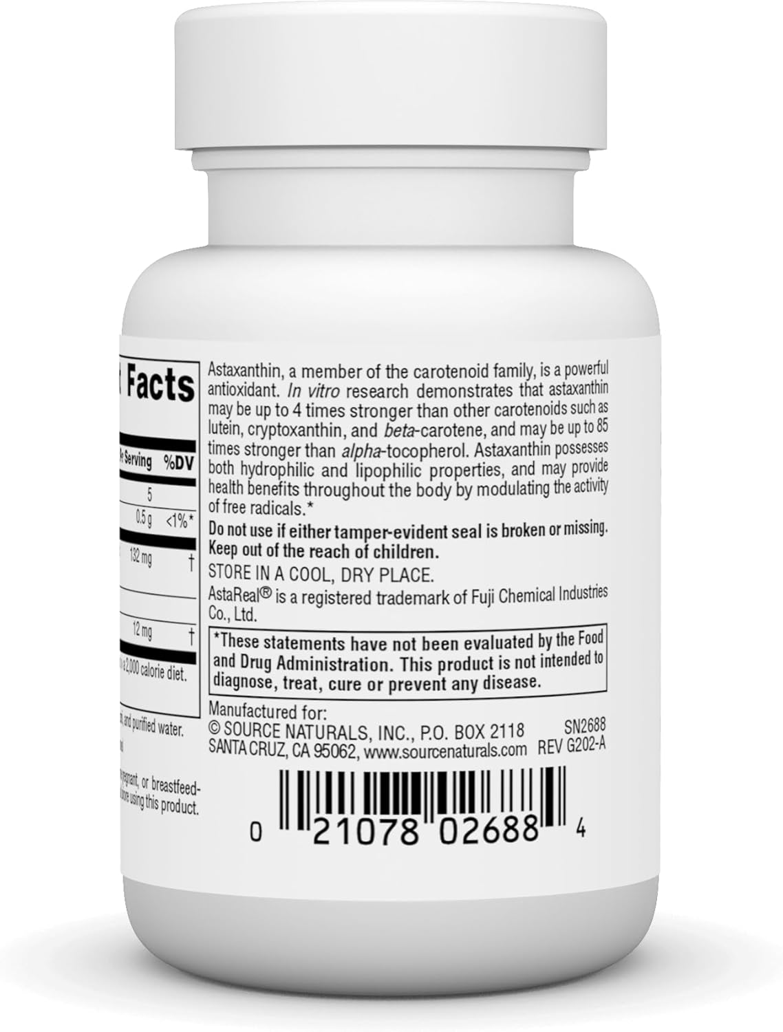 Source Naturals Astaxanthin, Antioxidant Carotenoid, 12mg - 30 Softgels