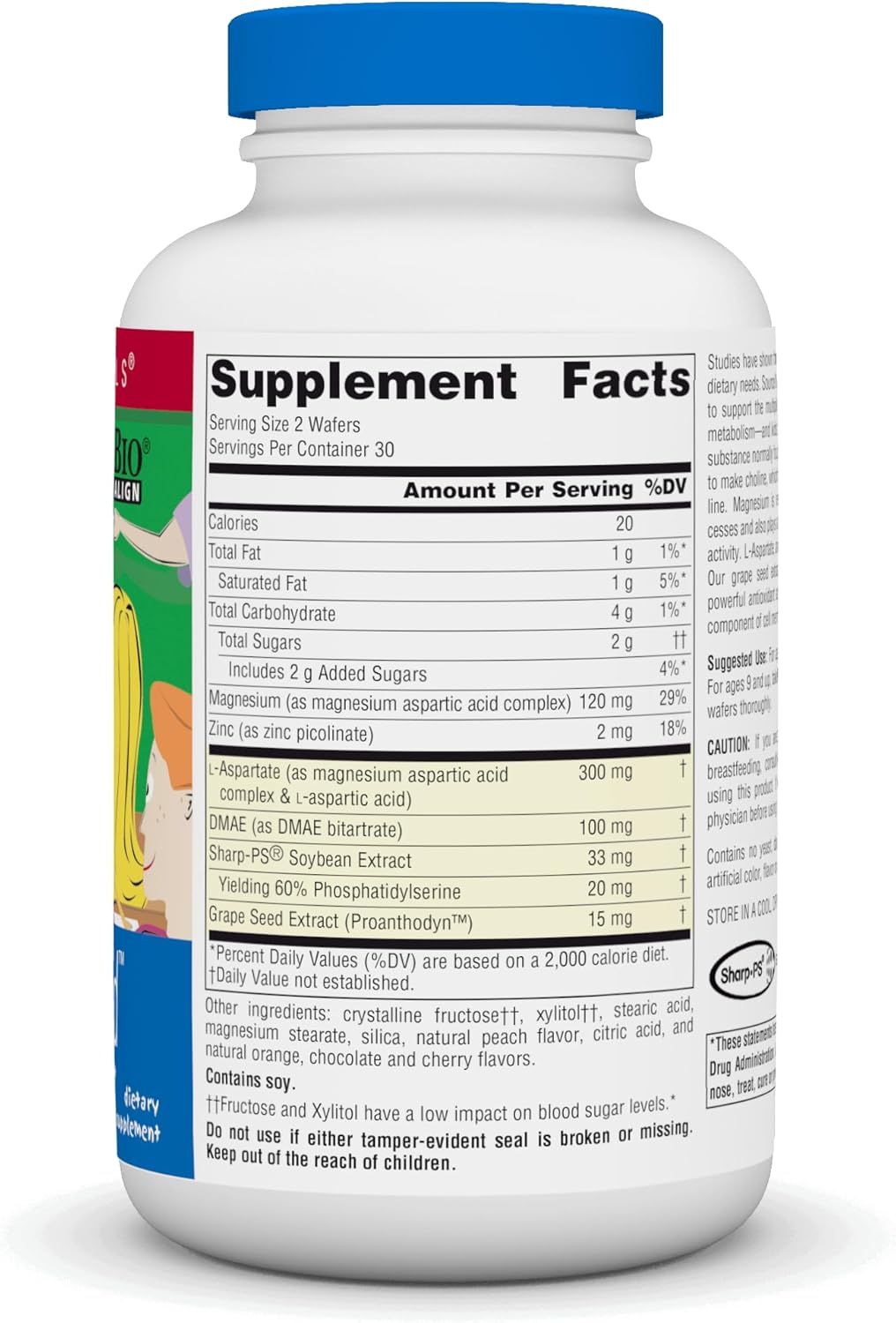 Source Naturals Attentive Child Chewable Wafers - Cognitive Nutrients for Active Kids - Enhanced Focus & Attention with DMAE, Magnesium, Zinc & Grape Seed Extract - 60 Count.