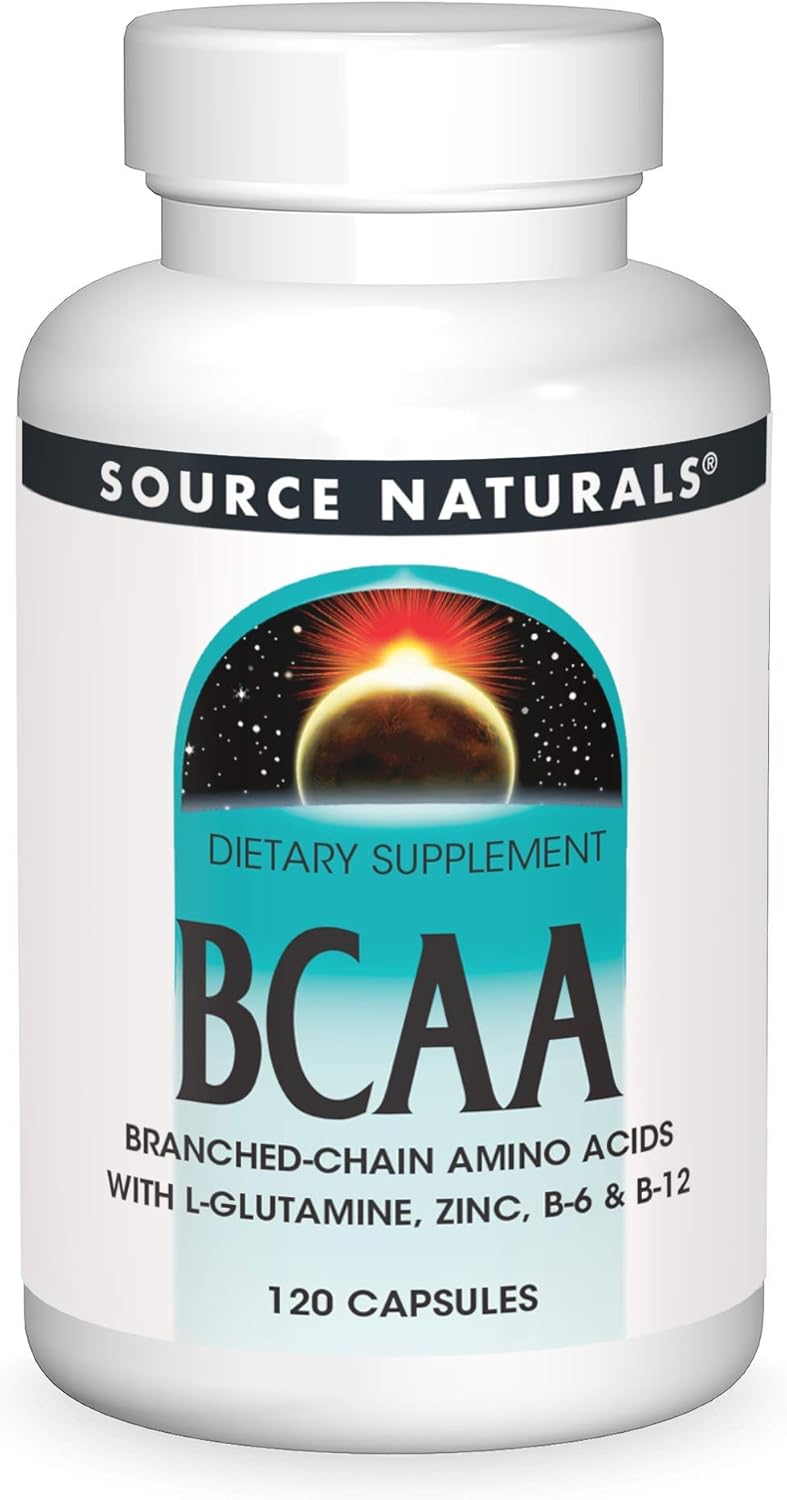 Source Naturals BCAA Capsules with L-Glutamine, Zinc, B-6, and B-12 for Muscle Support - 120 Count