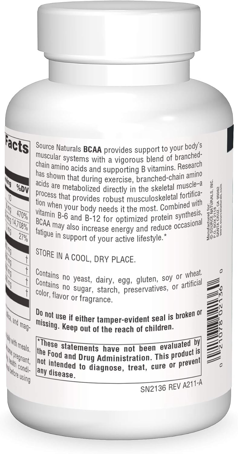 Source Naturals BCAA Capsules with L-Glutamine, Zinc, B-6, and B-12 for Muscle Support - 120 Count