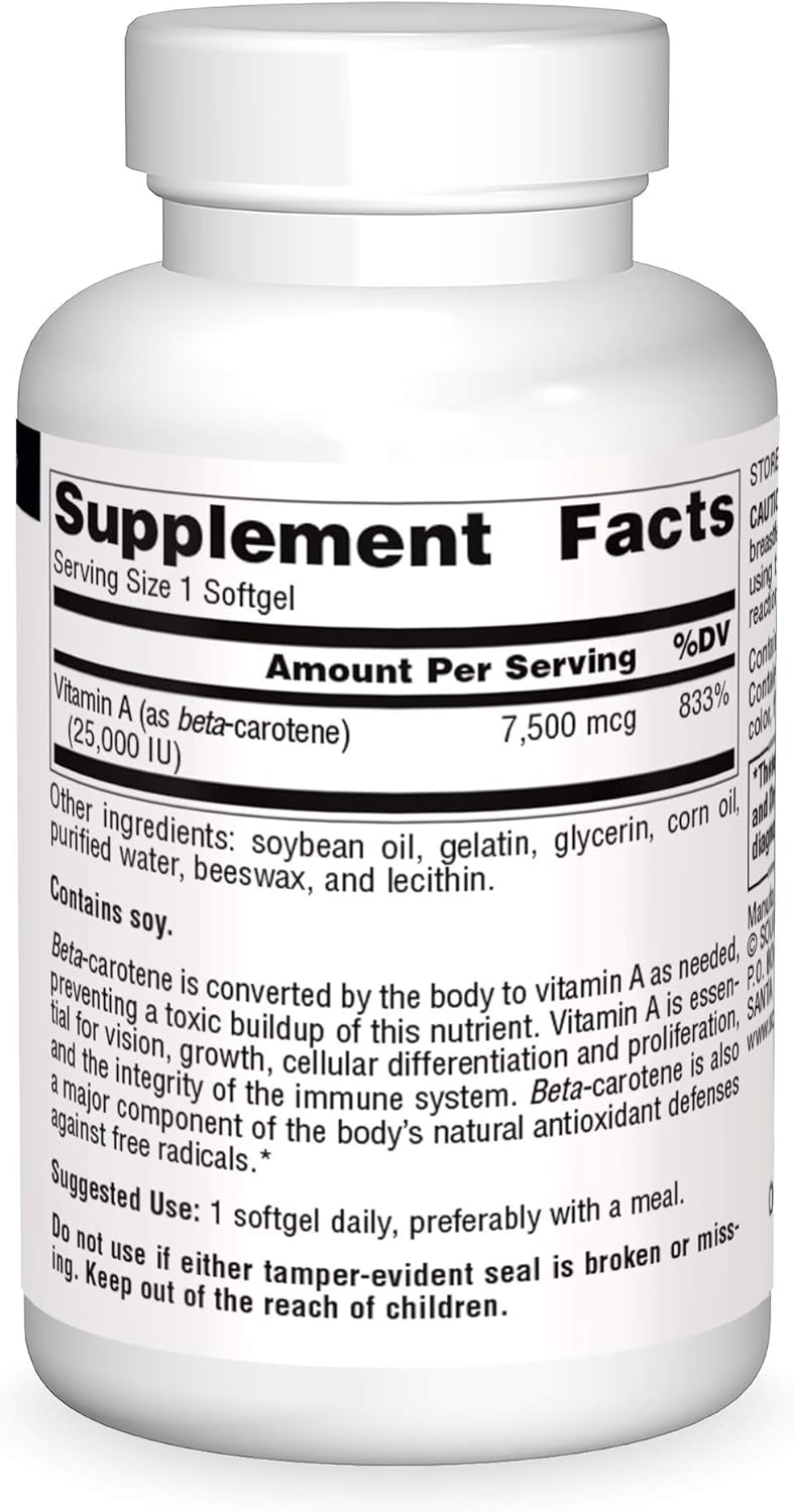 Source Naturals Beta Carotene 25000 IU Softgels for Antioxidant Protection and Vitamin A Conversion
