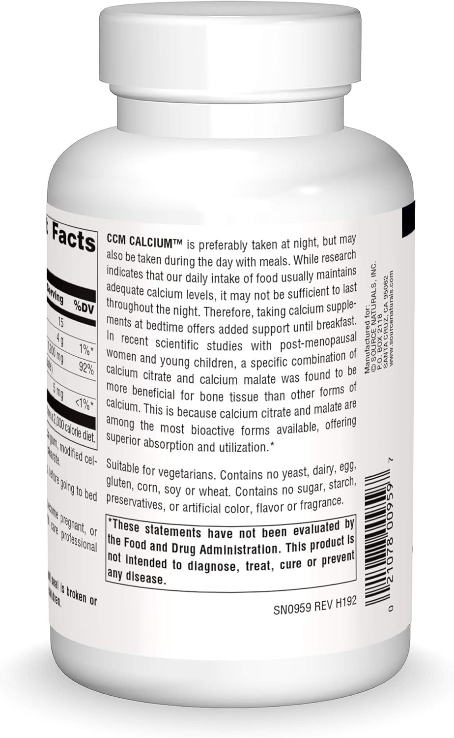 Source Naturals Citrate Malate Calcium Supplement - 120 Tablets