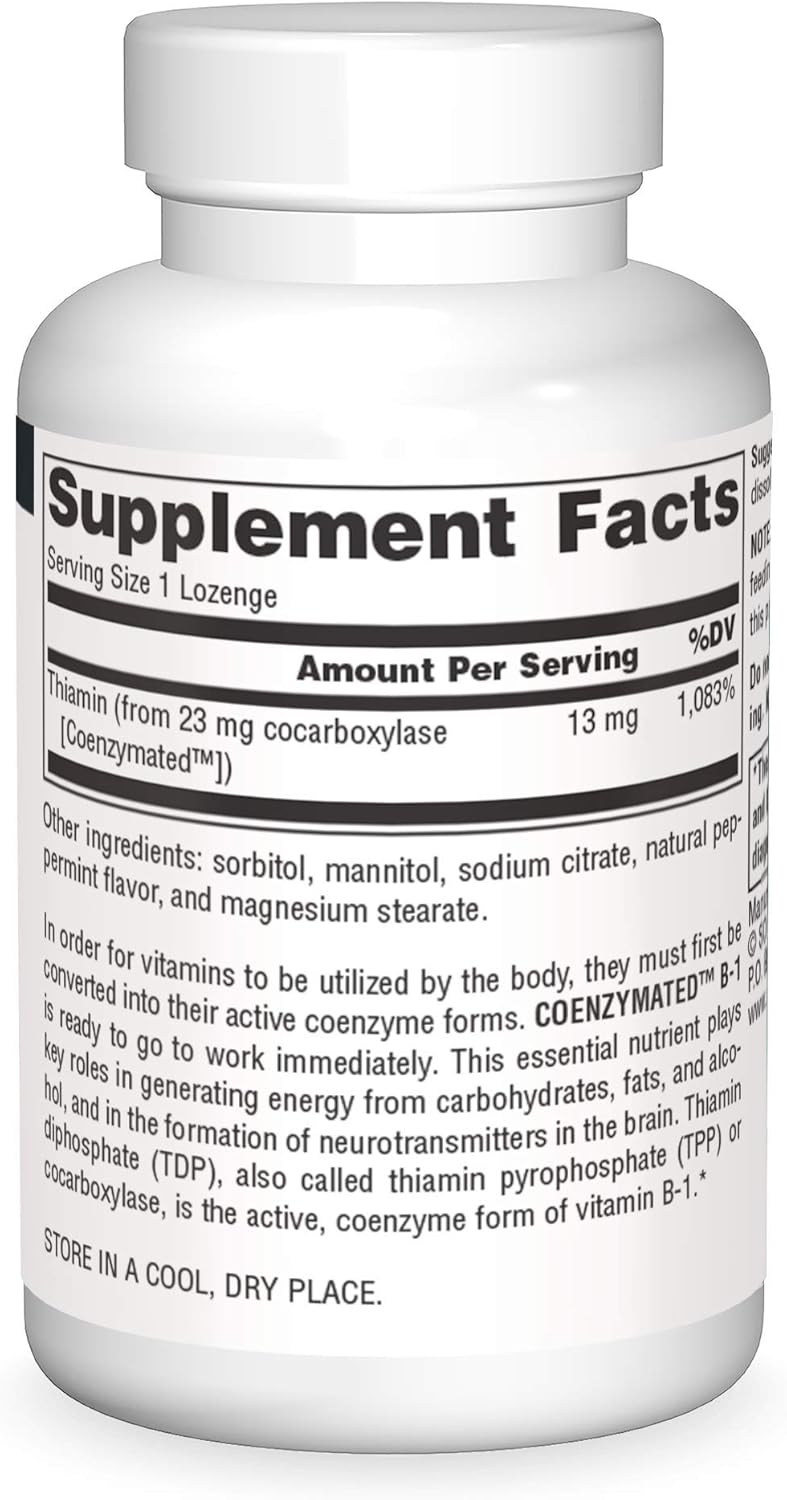 Source Naturals Coenzymated B-1 Cocarboxylase Capsules 25mg 30 Count Bottle