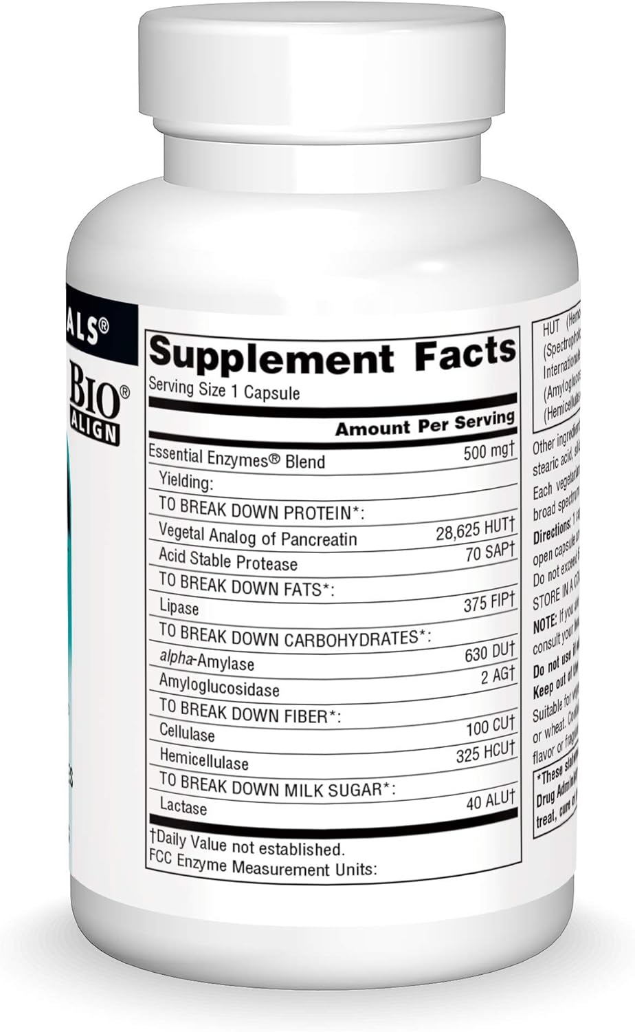 Source Naturals Essential Enzymes 500mg Bio-Aligned Supplement for Digestive Health & Immune Support - 120 Vegetarian Capsules