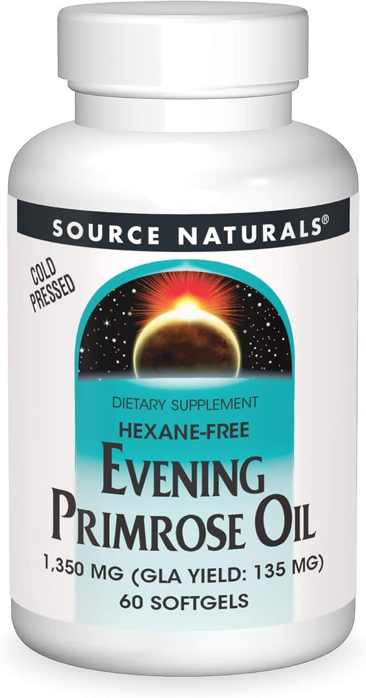Source Naturals Evening Primrose Oil Softgels - 1350mg, Hexane-Free, Cold-Pressed with 135mg GLA - 60 Count