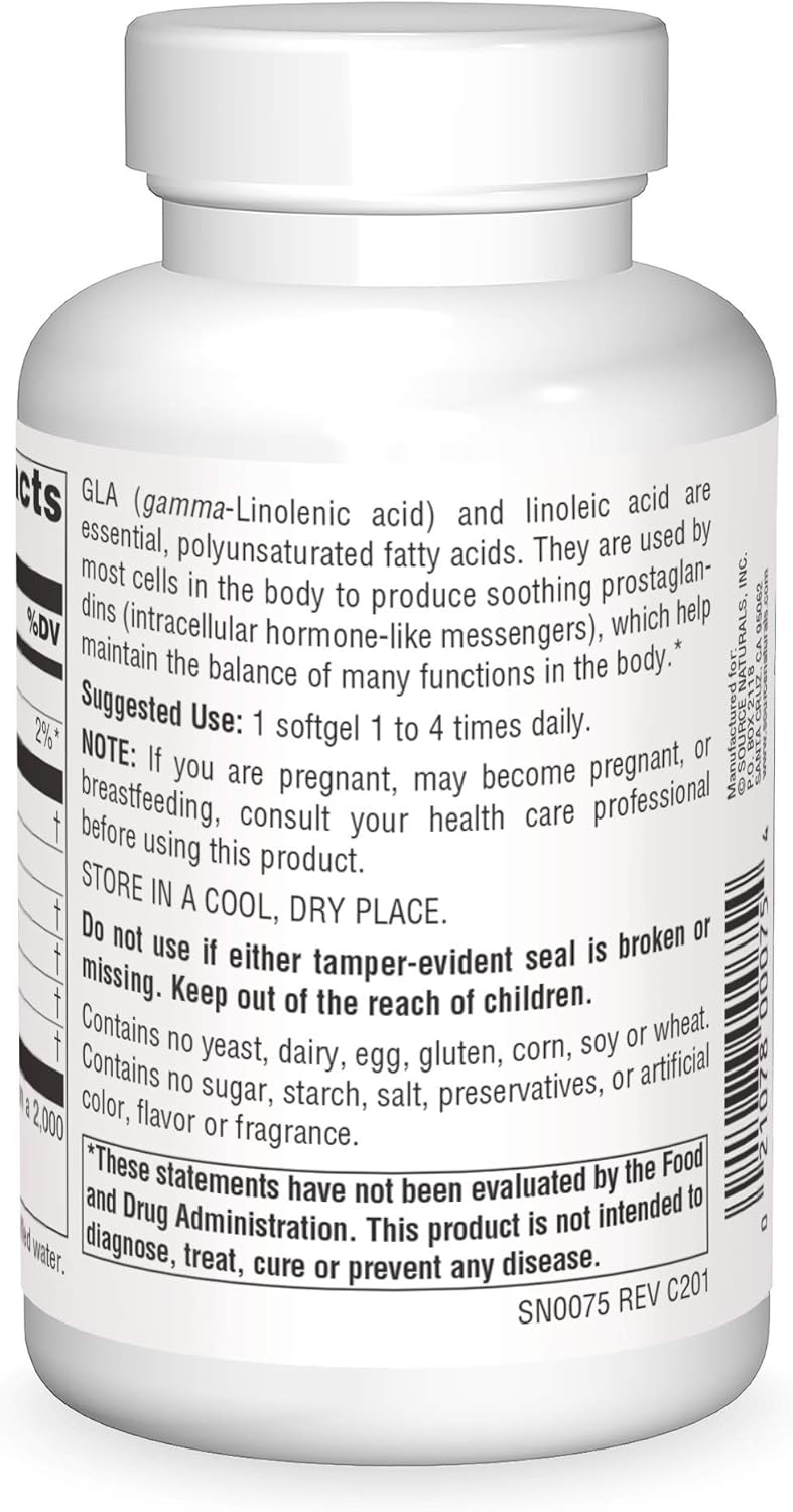 Source Naturals Evening Primrose Oil Softgels - 1350mg, Hexane-Free, Cold-Pressed with 135mg GLA - 60 Count