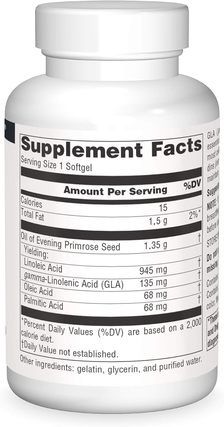 Source Naturals Evening Primrose Oil Softgels - 1350mg, Hexane-Free, Cold-Pressed with 135mg GLA - 60 Count
