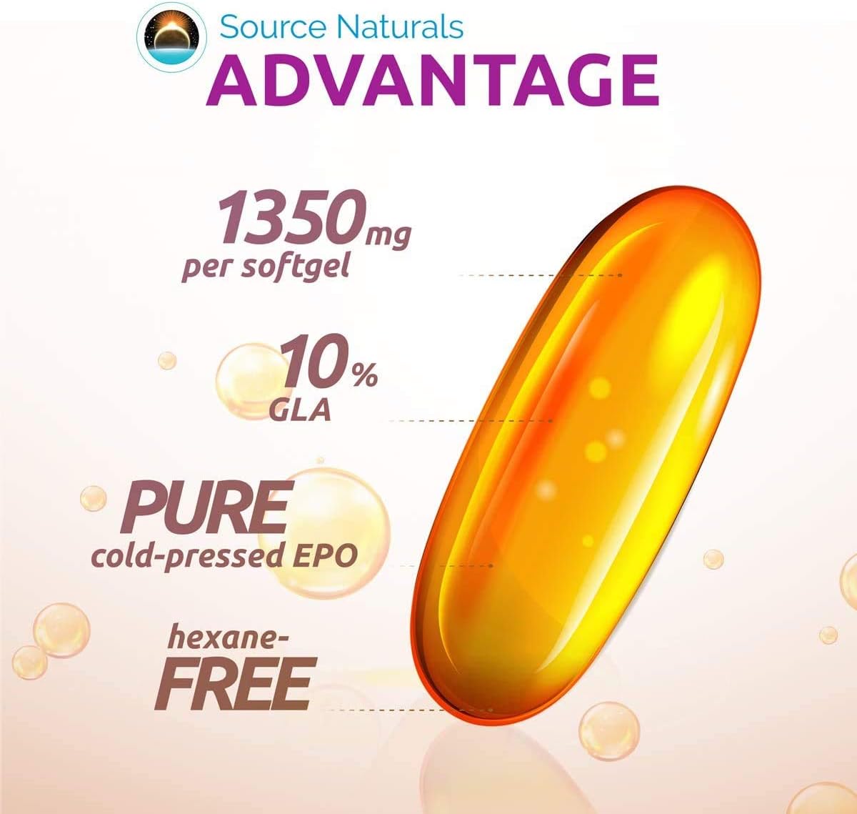 Source Naturals Evening Primrose Oil Softgels - 1350mg, Hexane-Free, Cold-Pressed with 135mg GLA - 60 Count