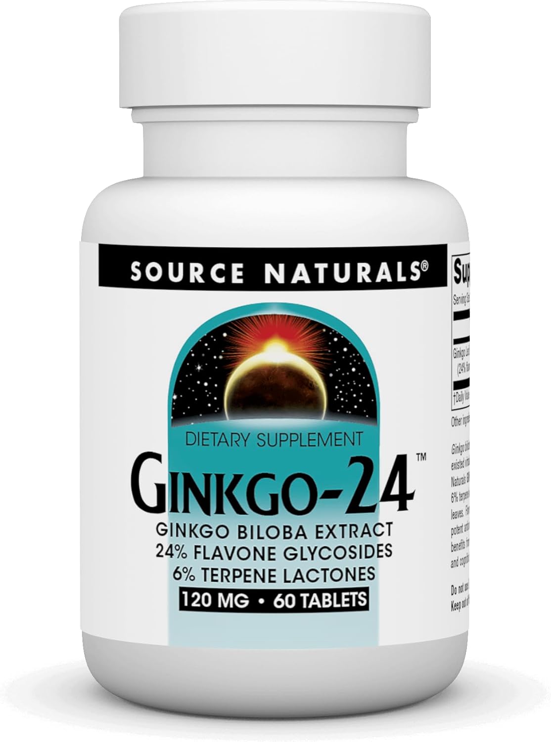 Source Naturals Ginkgo-24: Ginkgo Biloba Extract 120mg for Enhanced Mental Focus - 60 Tablets
