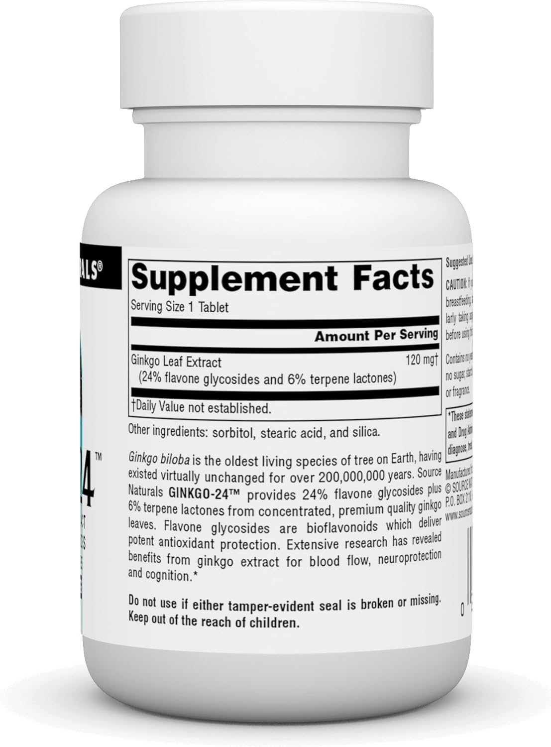 Source Naturals Ginkgo-24: Ginkgo Biloba Extract 120mg for Enhanced Mental Focus - 60 Tablets