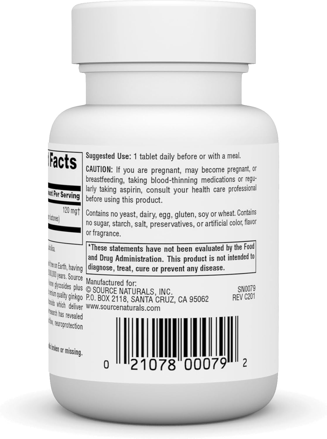 Source Naturals Ginkgo-24: Ginkgo Biloba Extract 120mg for Enhanced Mental Focus - 60 Tablets