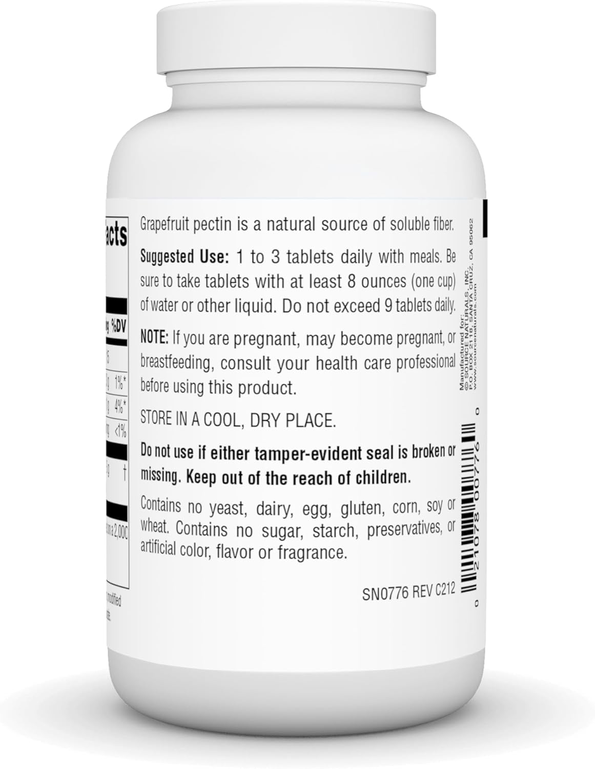 Source Naturals Grapefruit Pectin Tablets - 1000mg Soluble Fiber Dietary Supplement - 120 Count