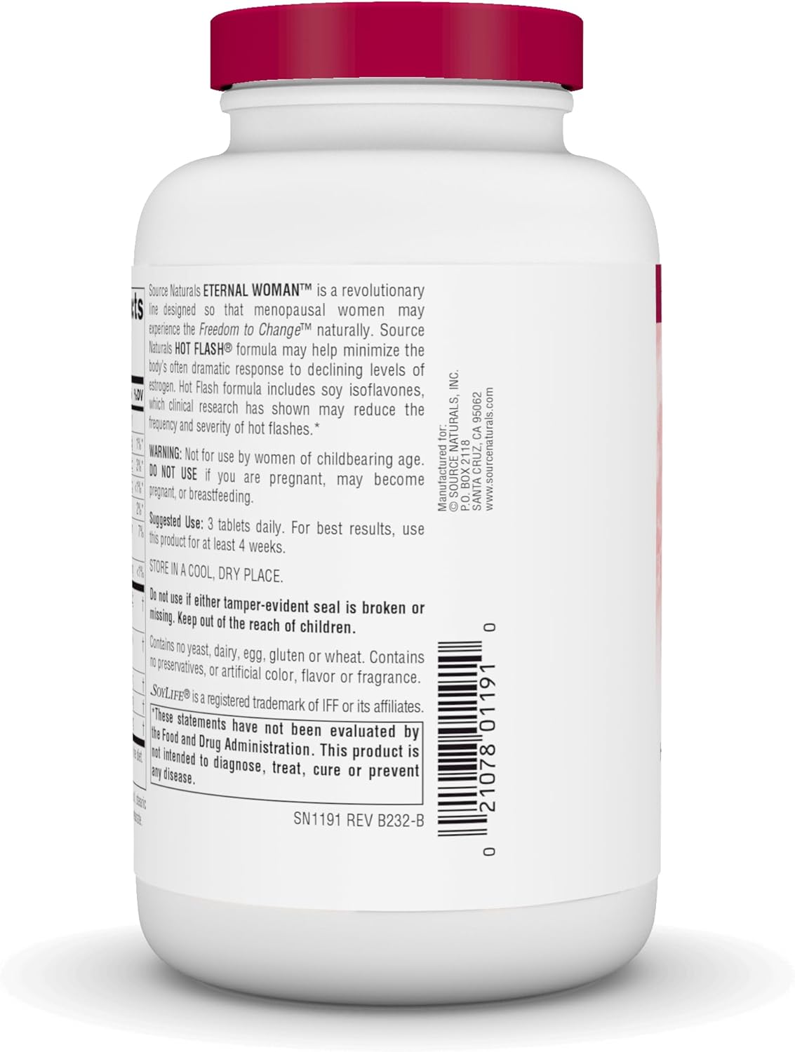 Source Naturals Hot Flash Tablets - Reduces Menopausal Hot Flashes, Non-GMO Soy - 180 Tablets