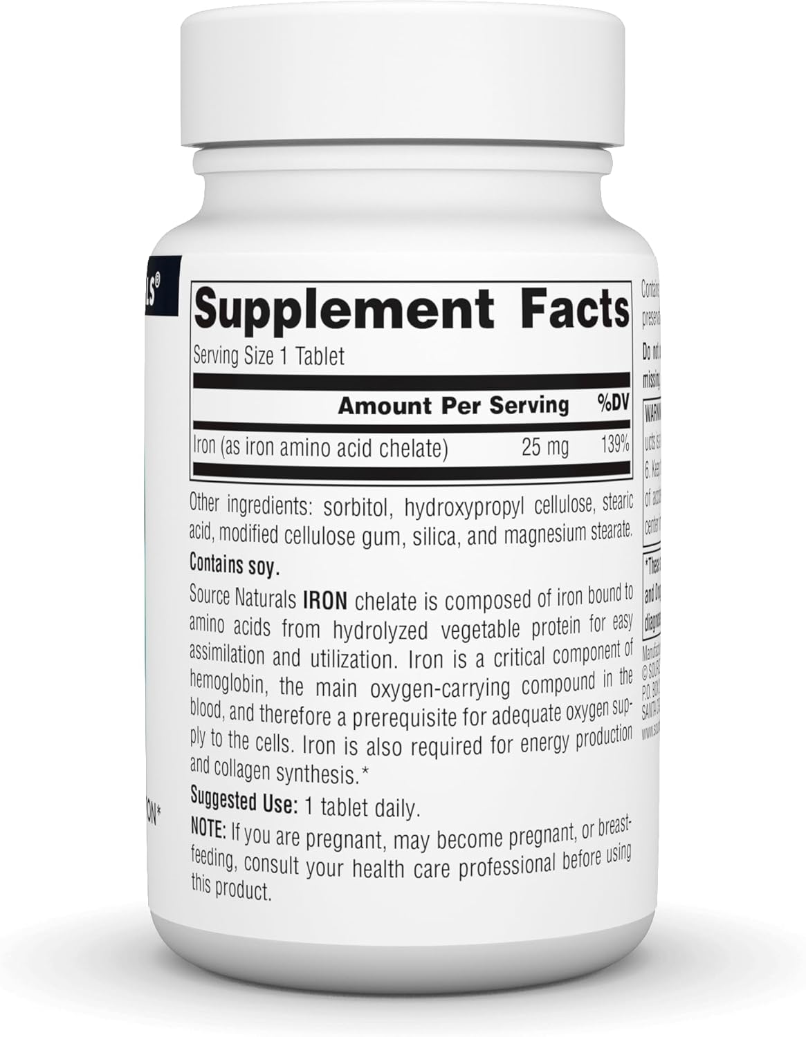Source Naturals Iron Amino Acid Chelate Supplement for Energy Production - 100 Tablets
