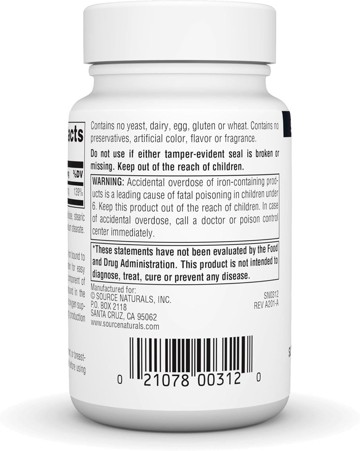 Source Naturals Iron Amino Acid Chelate Supplement for Energy Production - 100 Tablets