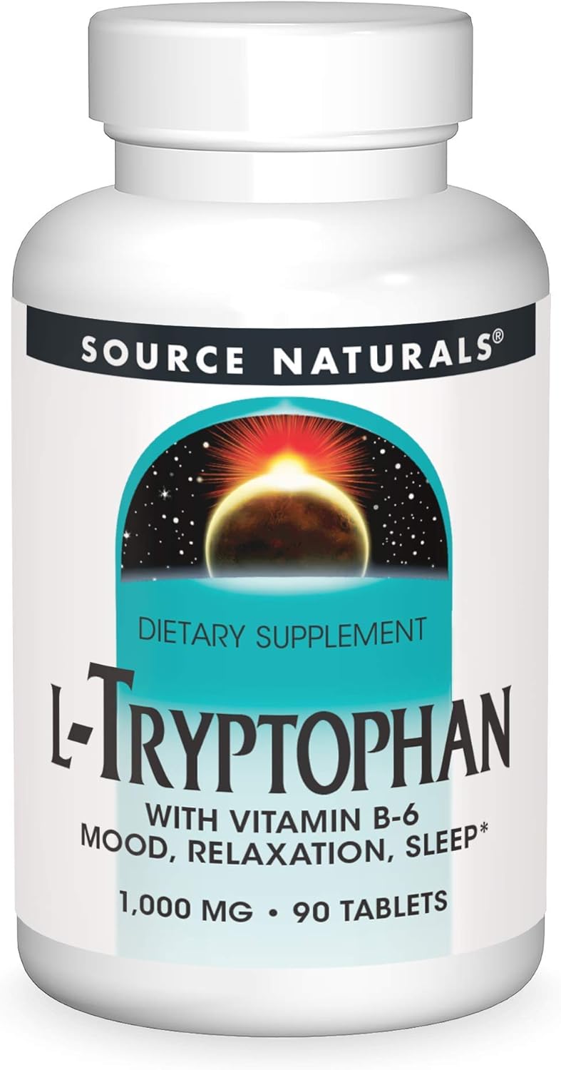 Source Naturals L-Tryptophan 1000mg with Vitamin B-6 - 90 Tablets for Mood, Relaxation, and Sleep Support