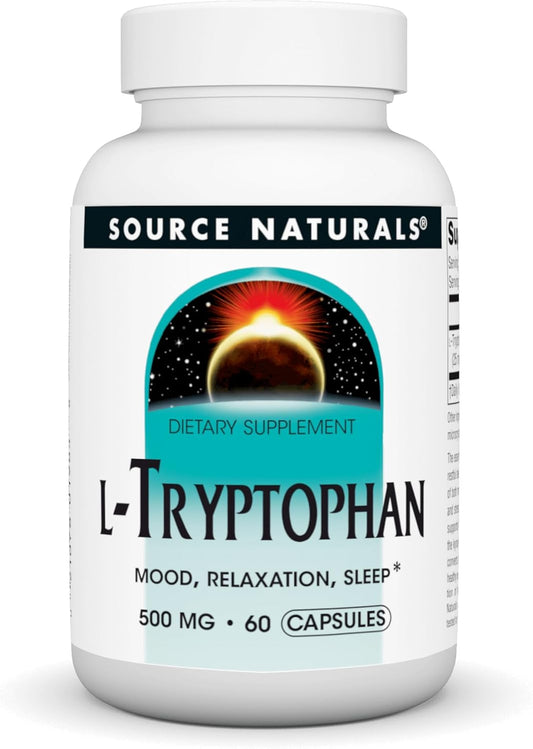 Source Naturals L-Tryptophan Capsules - 500mg for Mood, Relaxation, and Sleep Support - 60 Count