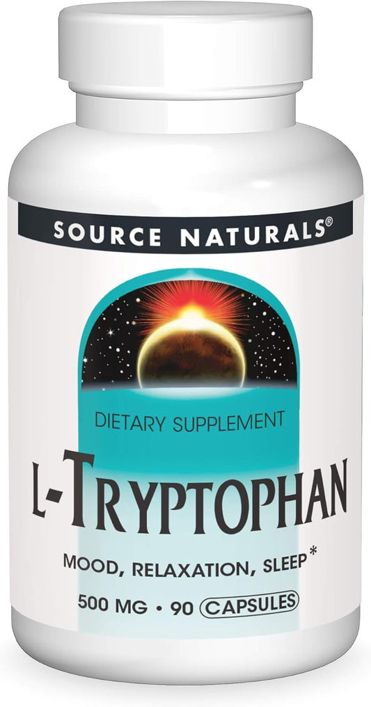 Source Naturals L-Tryptophan Capsules - 500mg, Supports Mood, Relaxation, and Sleep - 90 Count