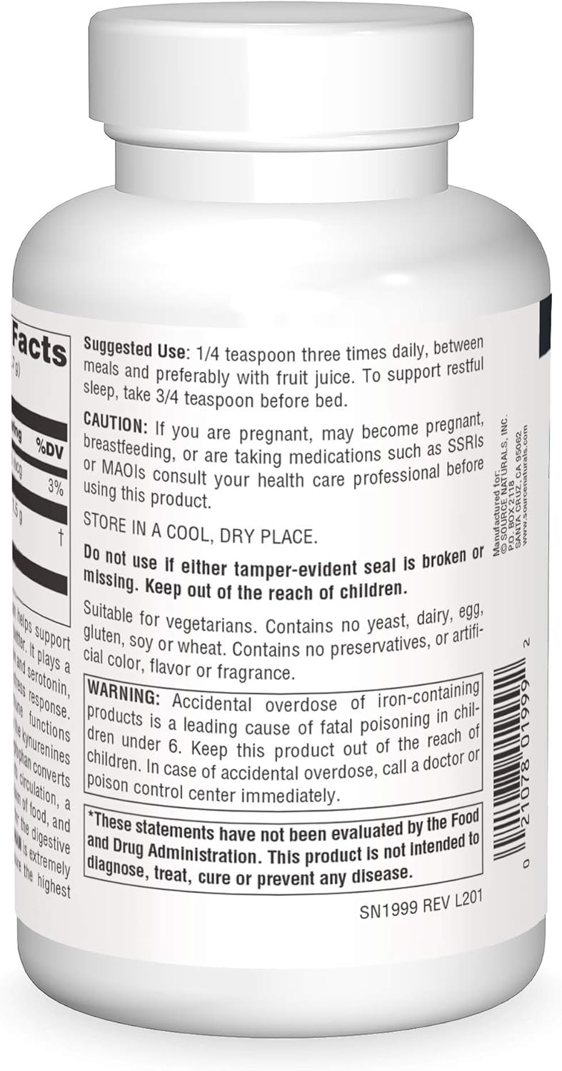 Source Naturals L-Tryptophan Powder - Supports Mood, Relaxation, Sleep - 100g