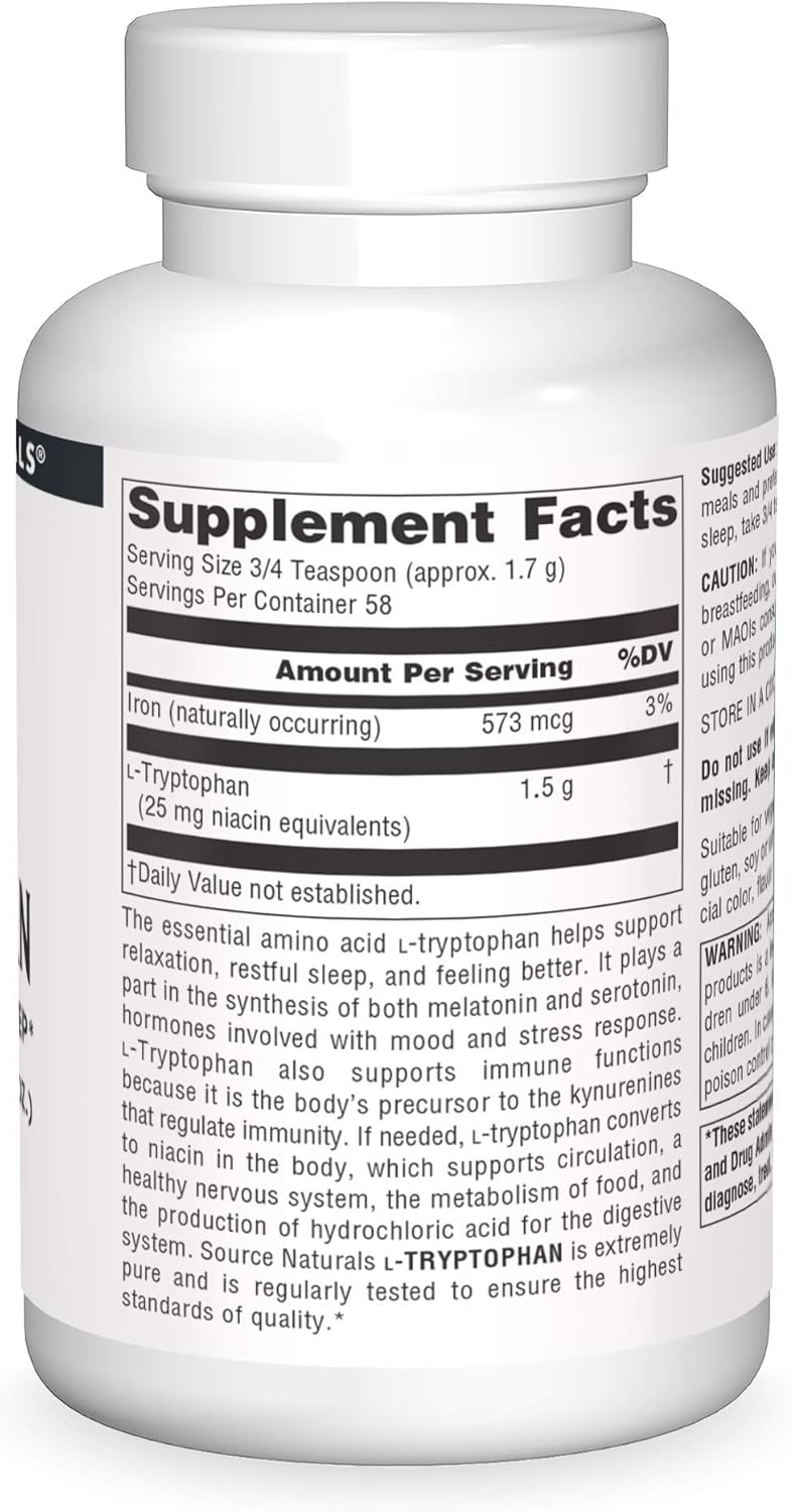 Source Naturals L-Tryptophan Powder - Supports Mood, Relaxation, Sleep - 100g