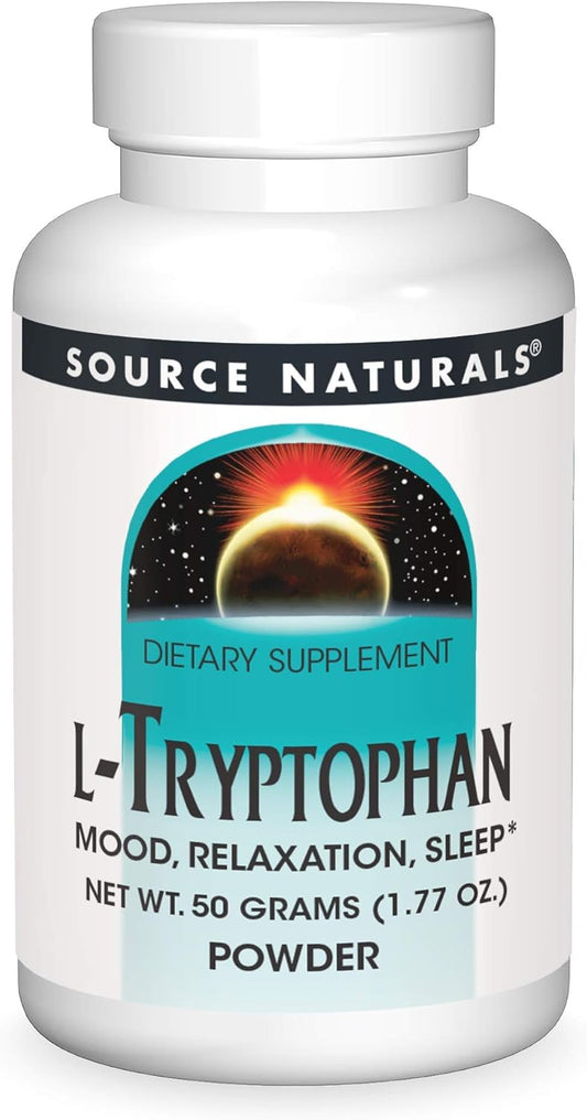 Source Naturals L-Tryptophan Powder for Improved Mood, Relaxation, and Sleep Support - 50 Grams
