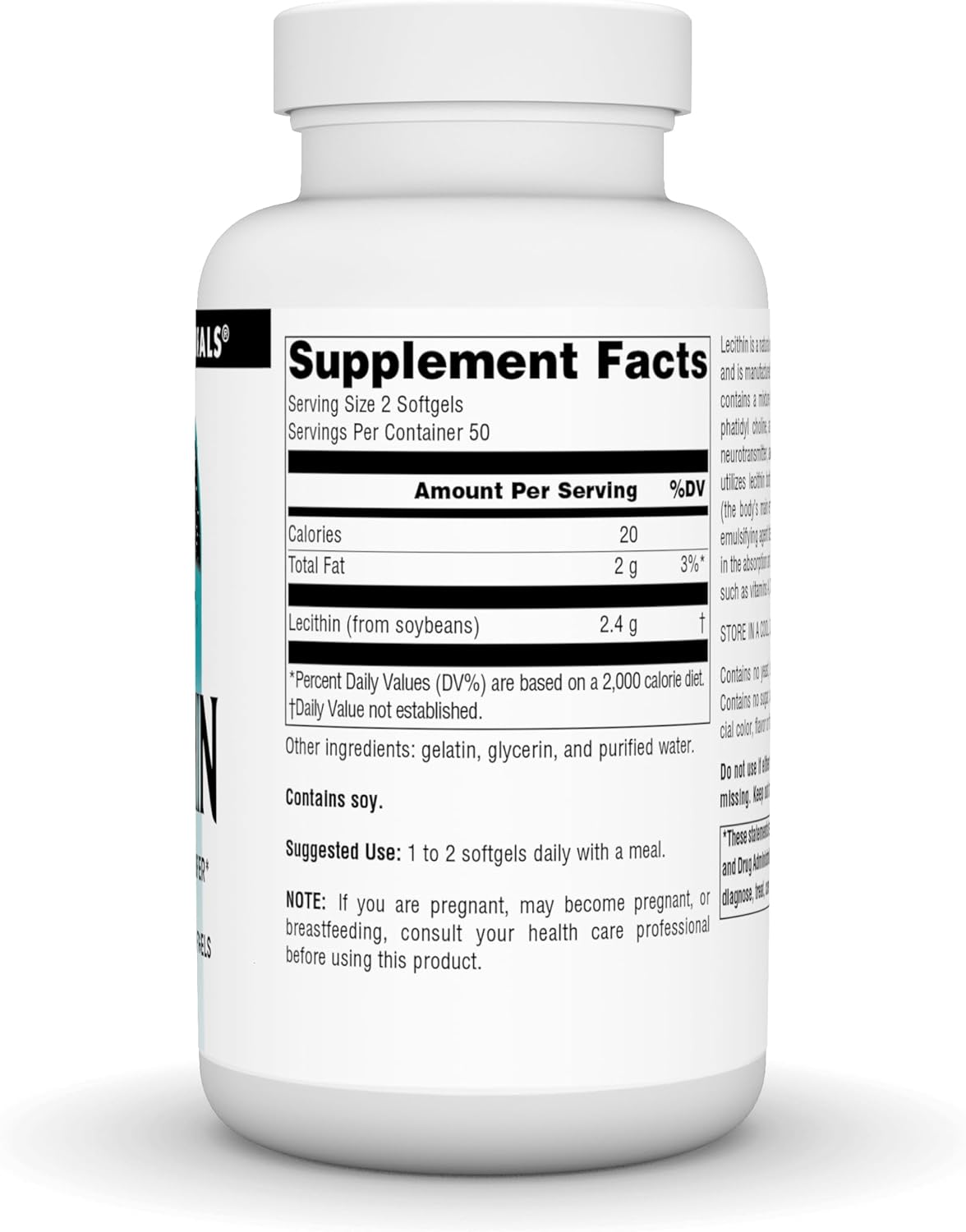 Source Naturals Lecithin 1200 mg Softgels - Natural Emulsifier Supplement - 100 Count