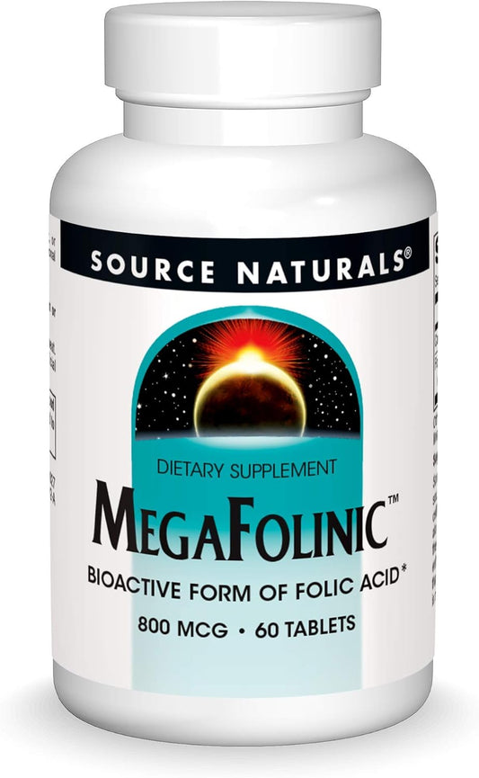 Source Naturals MegaFolinic 800mcg - 60 Tablets - Essential Folate Supplement for Optimal Health and Wellness
