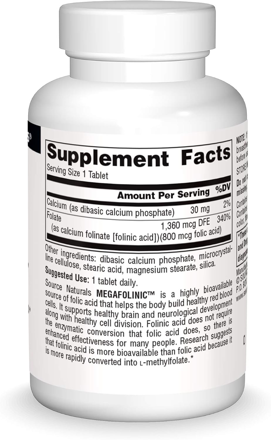 Source Naturals MegaFolinic 800mcg - 60 Tablets - Essential Folate Supplement for Optimal Health and Wellness