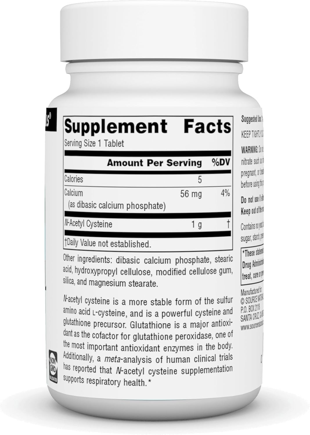 Source Naturals N-Acetyl Cysteine 1000mg Antioxidant Tablets for Respiratory Health - 30 Count