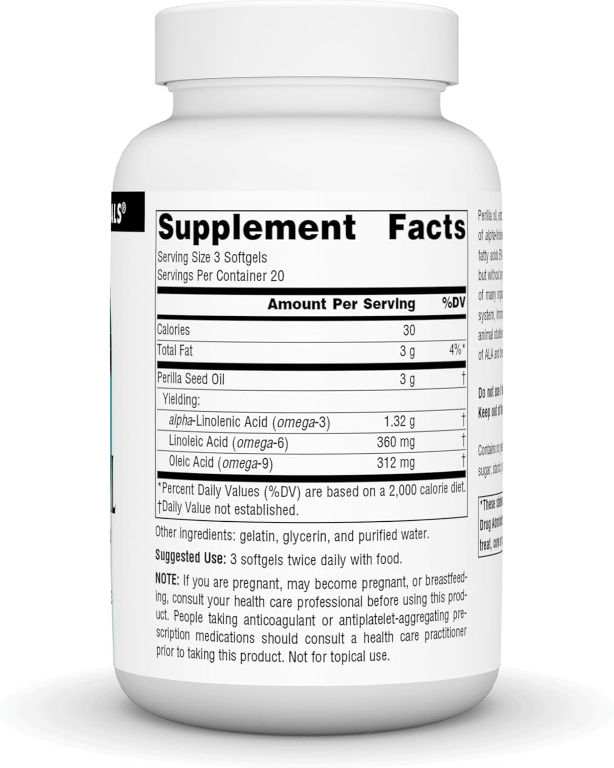 Source Naturals Perilla Oil Softgels - 1000mg Plant-Based Omega-3 Fatty Acids - 60 Count