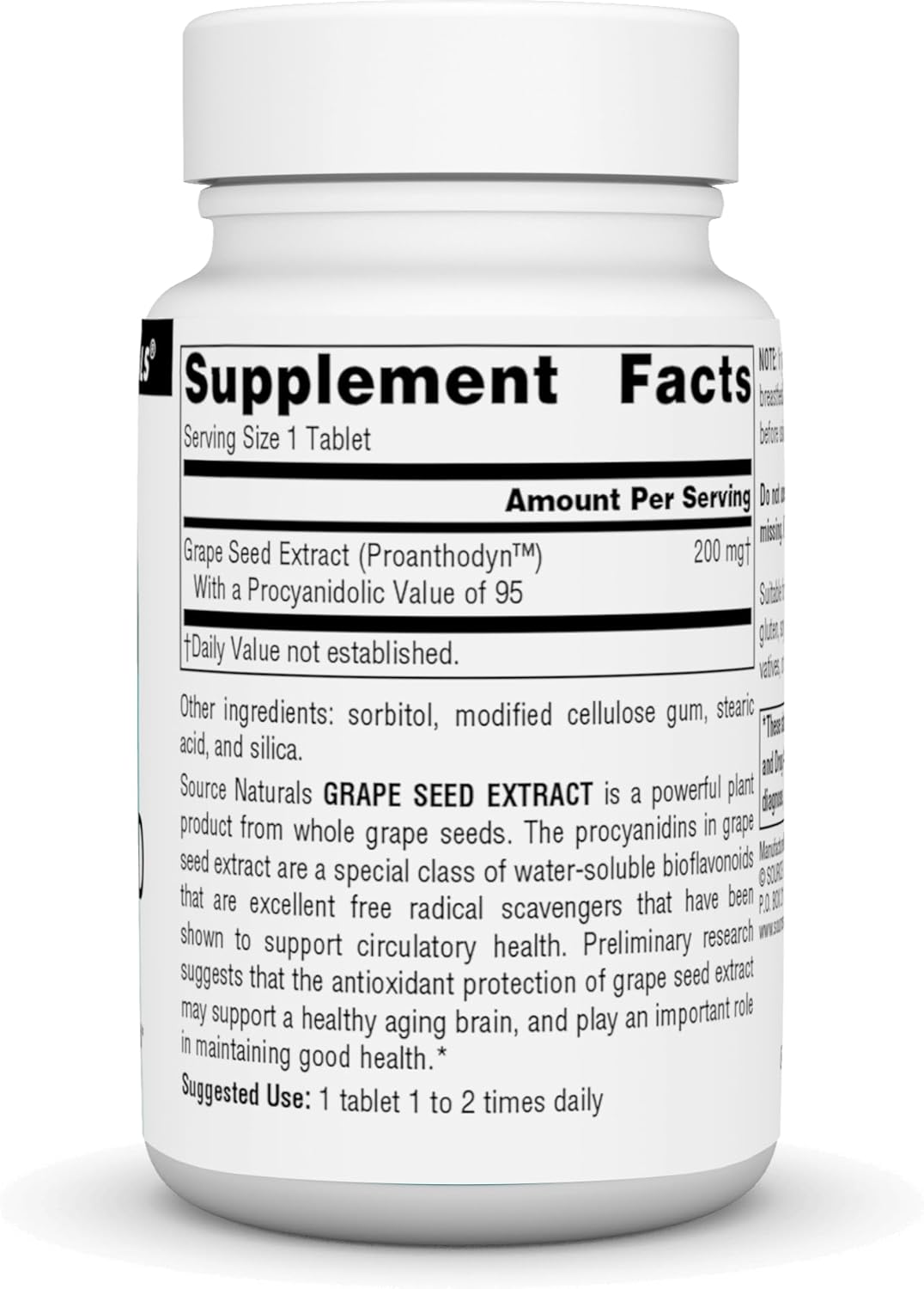 Source Naturals Proanthodyn Grape Seed Extract 200mg - 90 Tablets for Antioxidant Protection and Brain Health