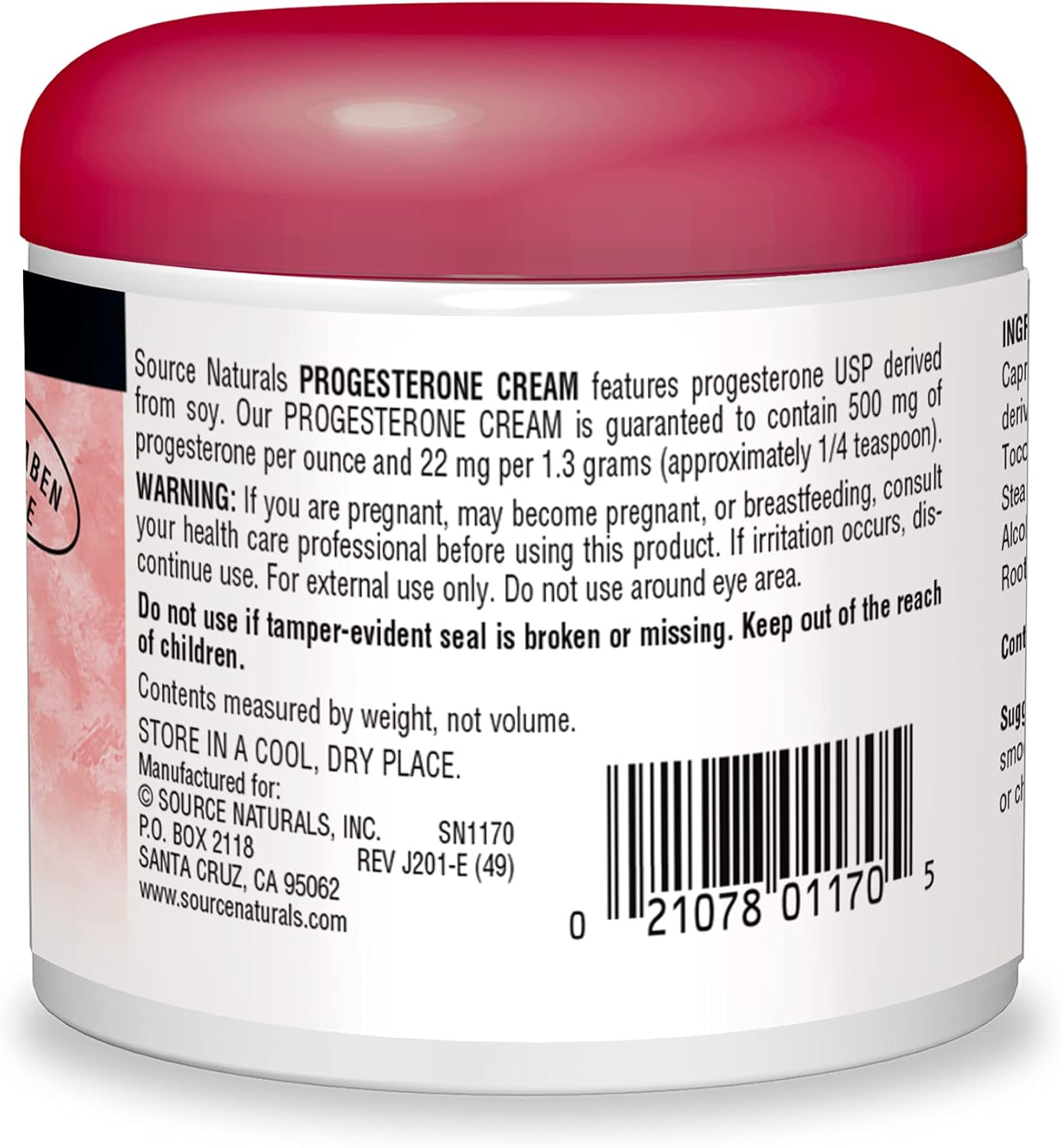 Source Naturals Progesterone Cream - Natural Women's Health Support - Paraben-Free Formula - 4 oz Jar