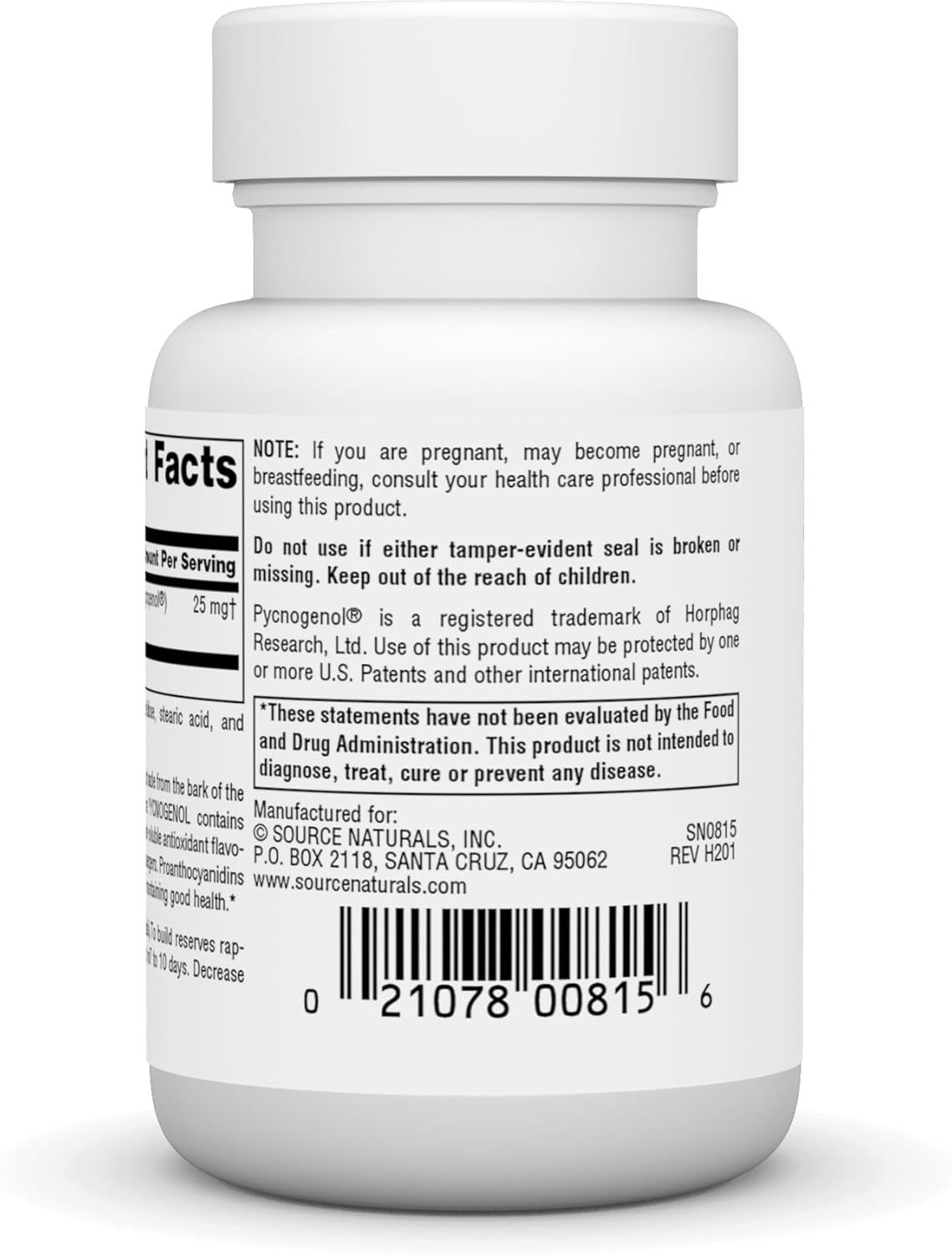 SOURCE NATURALS Pycnogenol 25 Mg Tablet - Natural Antioxidant Supplement - 24 Tablets