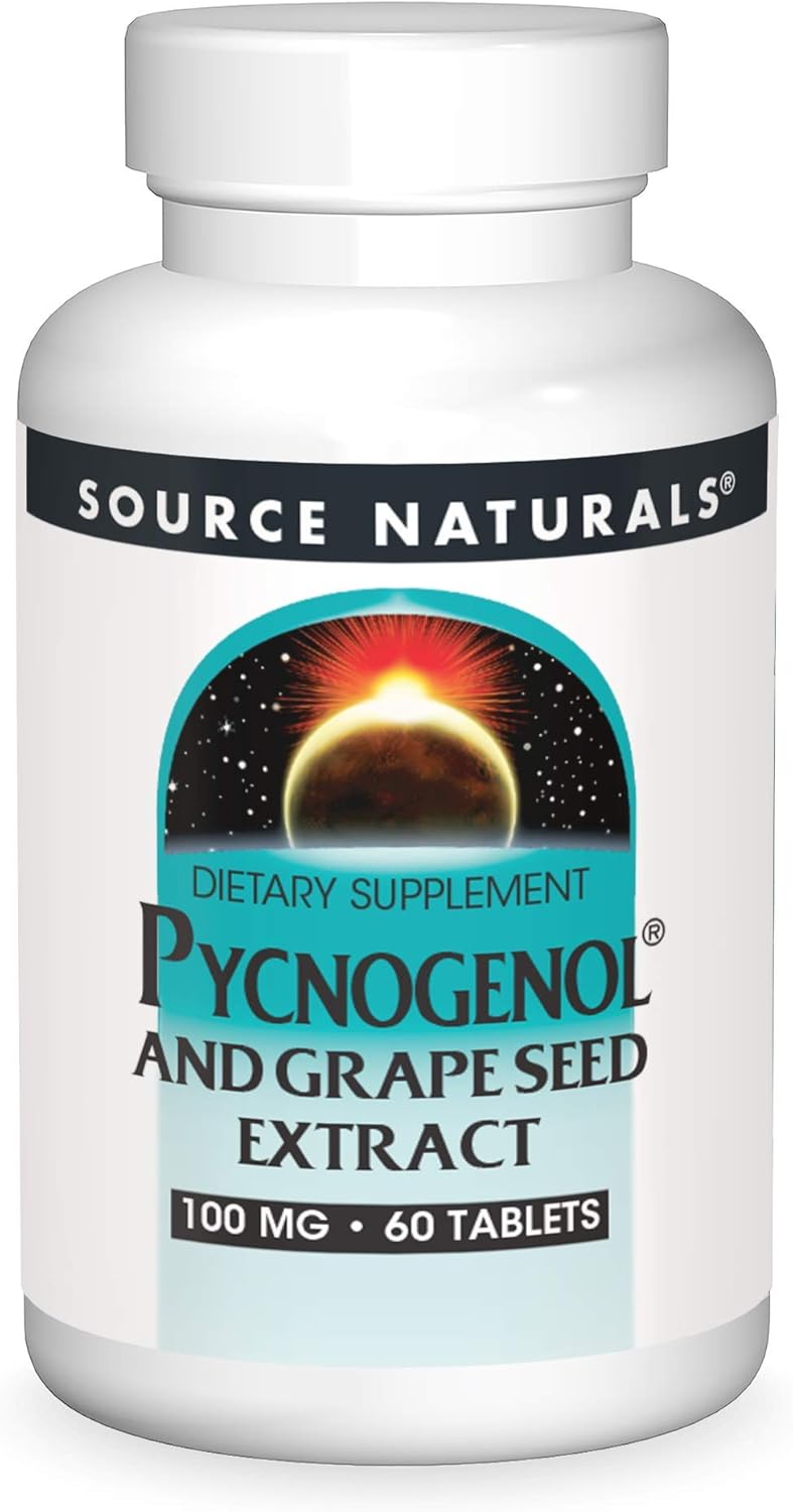 Source Naturals Pycnogenol and Grape Seed Extract 100mg Supplement - 60 Tablets for Antioxidant Support