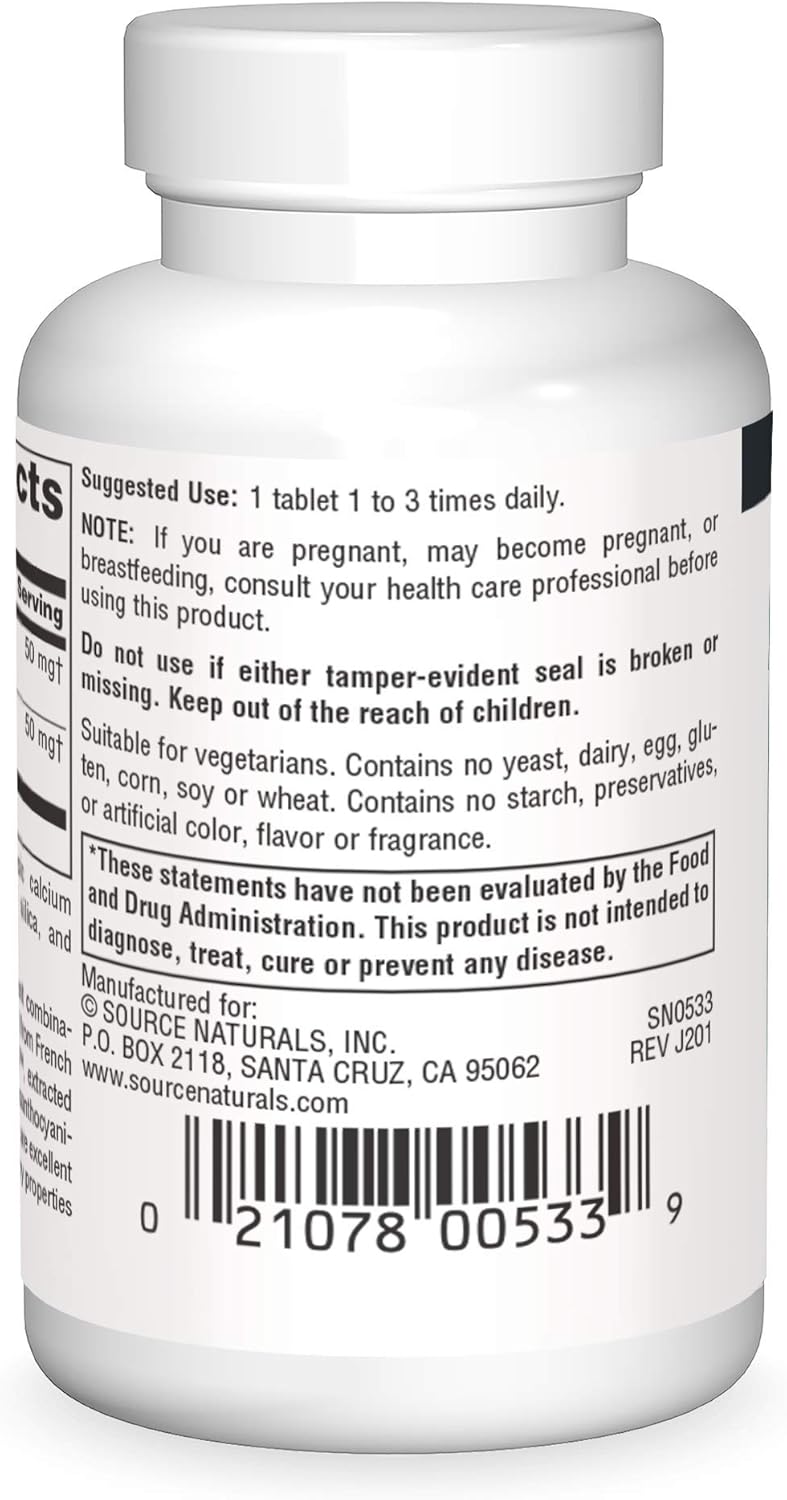 Source Naturals Pycnogenol and Grape Seed Extract 100mg Supplement - 60 Tablets for Antioxidant Support