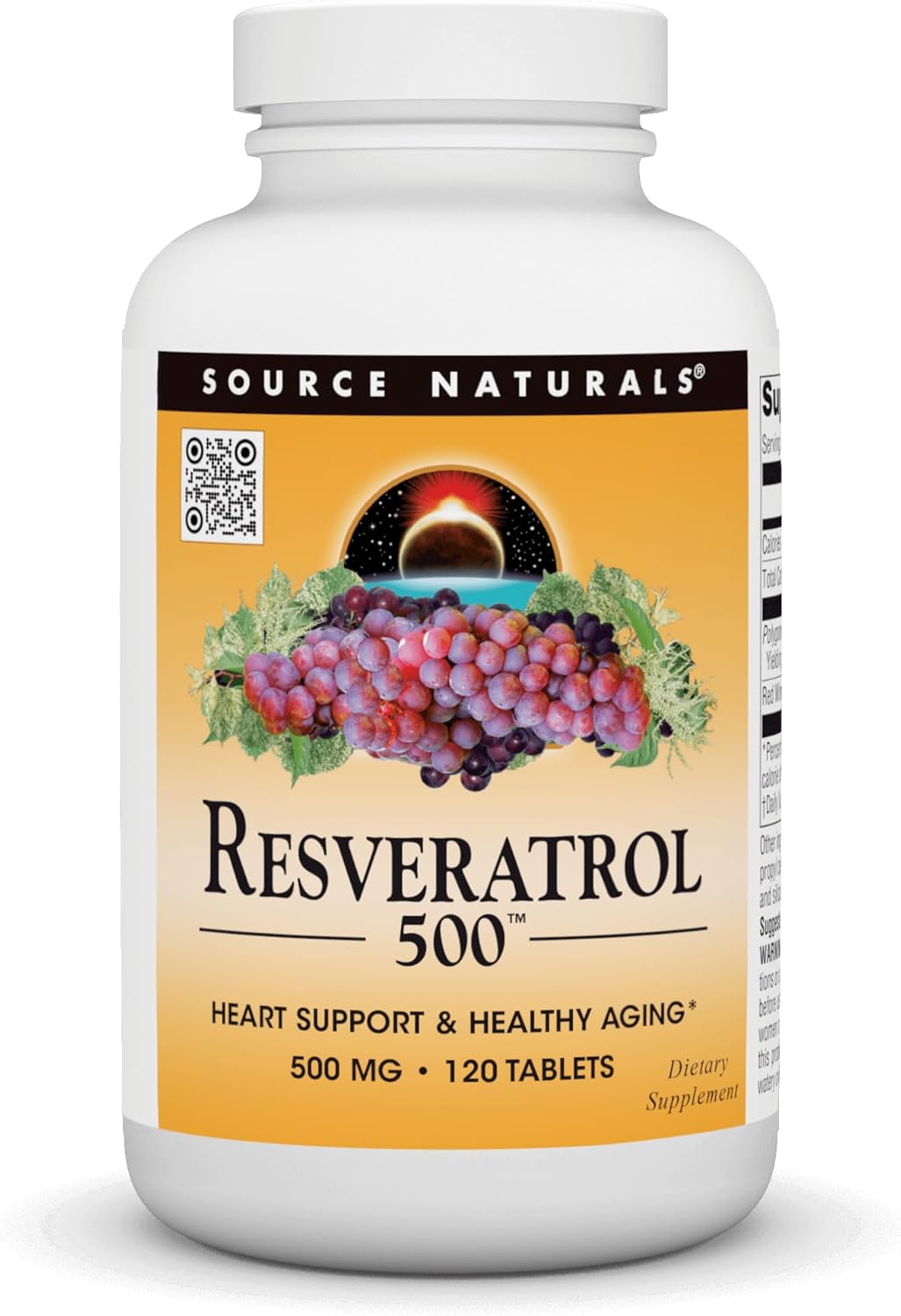 Source Naturals Resveratrol 500 mg Tablets for Heart Support and Healthy Aging - 120 Count