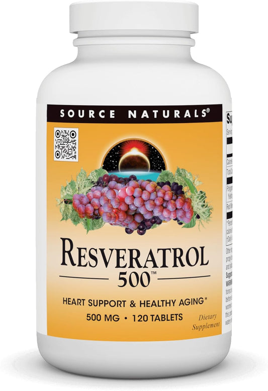 Source Naturals Resveratrol 500 mg Tablets for Heart Support and Healthy Aging - 120 Count