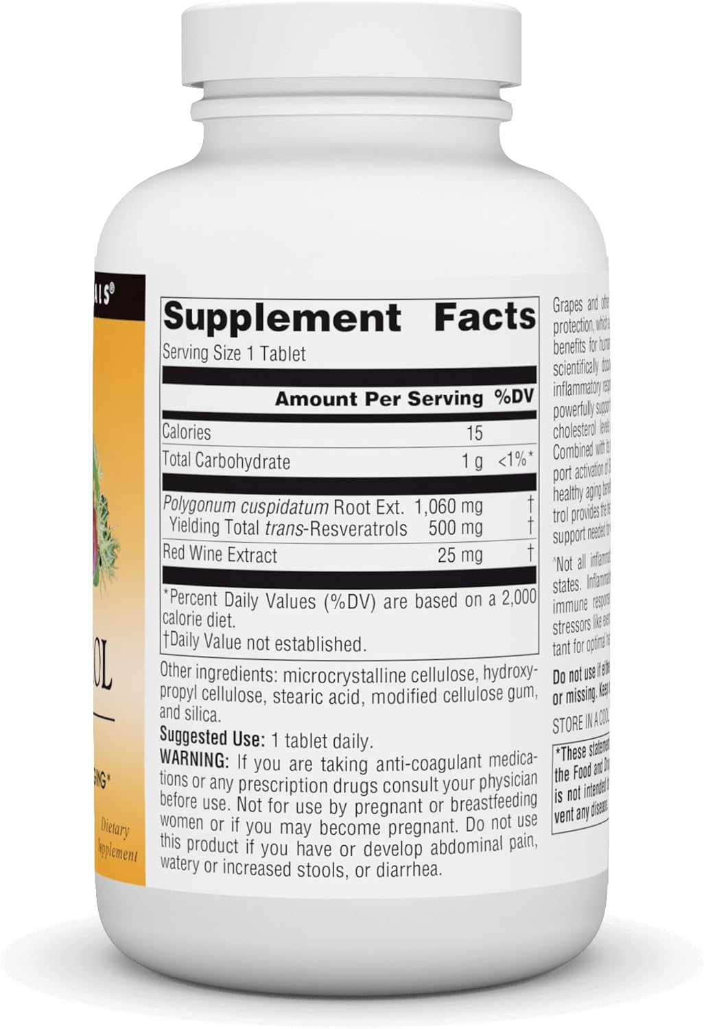 Source Naturals Resveratrol 500 mg Tablets for Heart Support and Healthy Aging - 120 Count