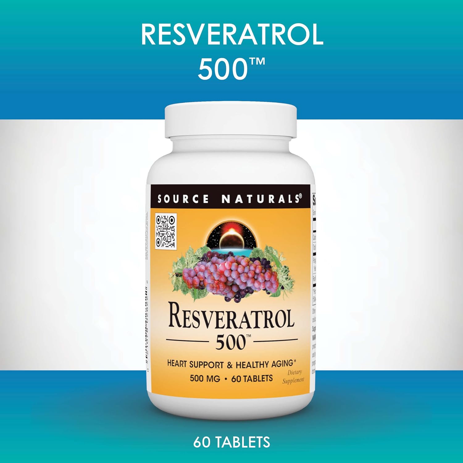 Source Naturals Resveratrol 500 mg Tablets for Heart Support and Healthy Aging - 120 Count