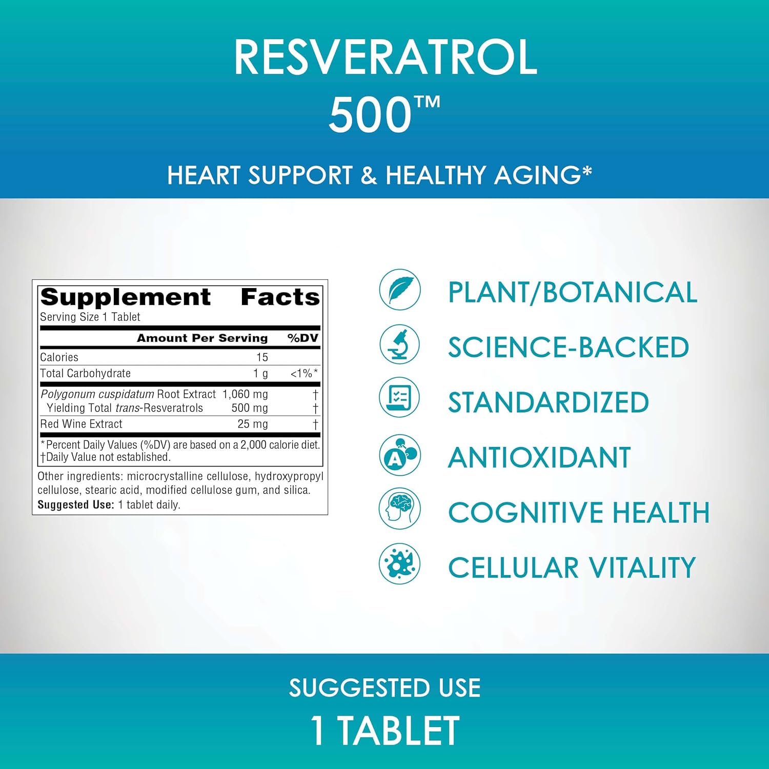 Source Naturals Resveratrol 500 mg Tablets for Heart Support and Healthy Aging - 120 Count