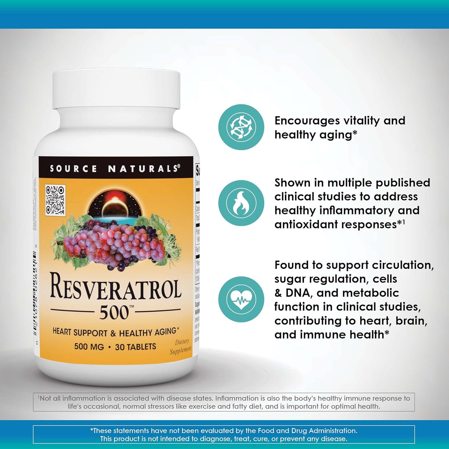 Source Naturals Resveratrol 550 - Heart Health & Anti-Aging Support - 500mg, 30 Tablets