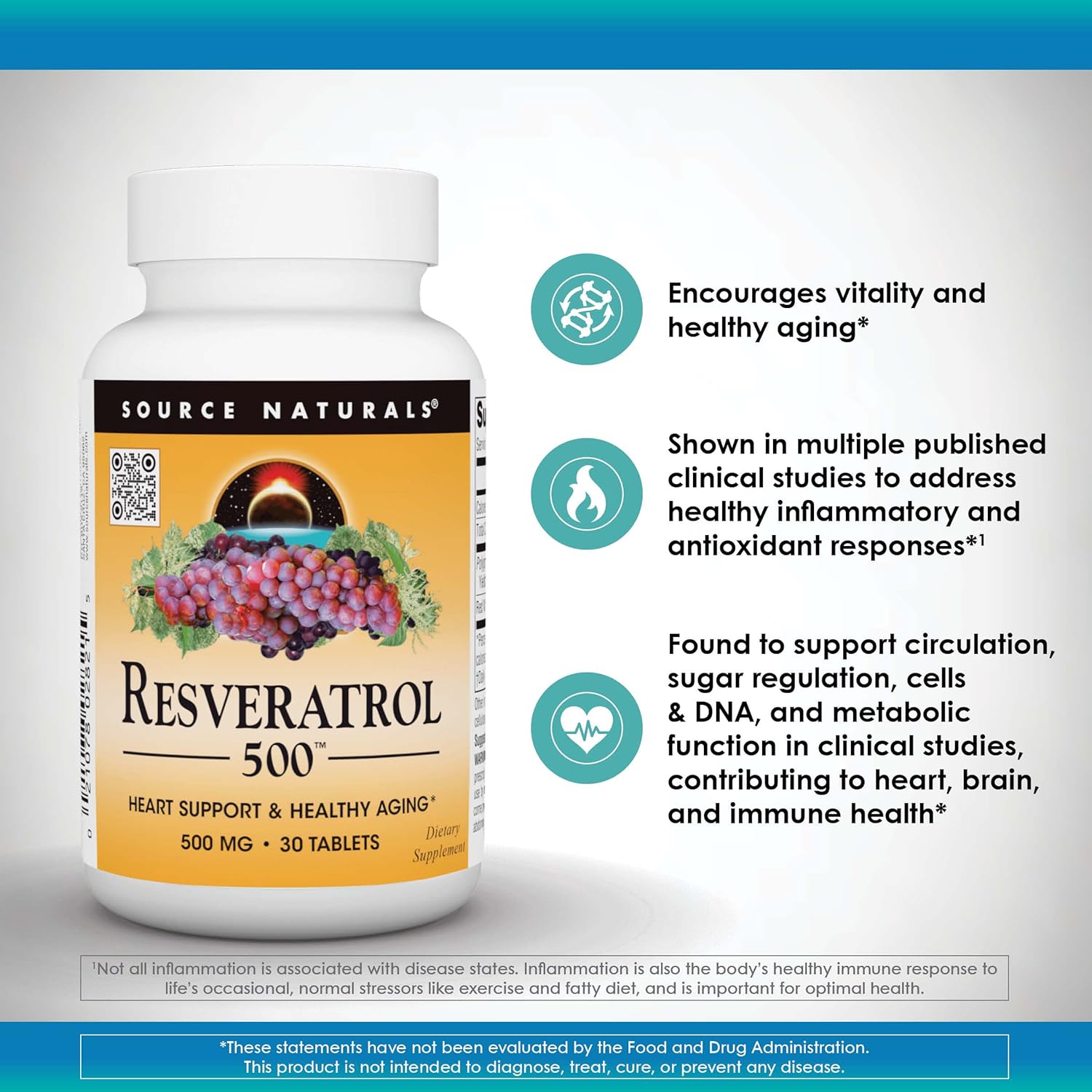 Source Naturals Resveratrol 550 - Heart Health & Anti-Aging Support - 500mg, 30 Tablets