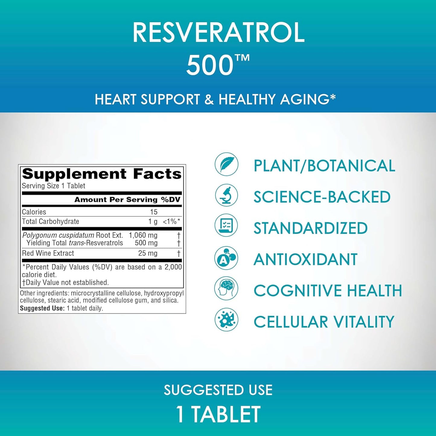 Source Naturals Resveratrol 550 - Heart Health & Anti-Aging Support - 500mg, 30 Tablets