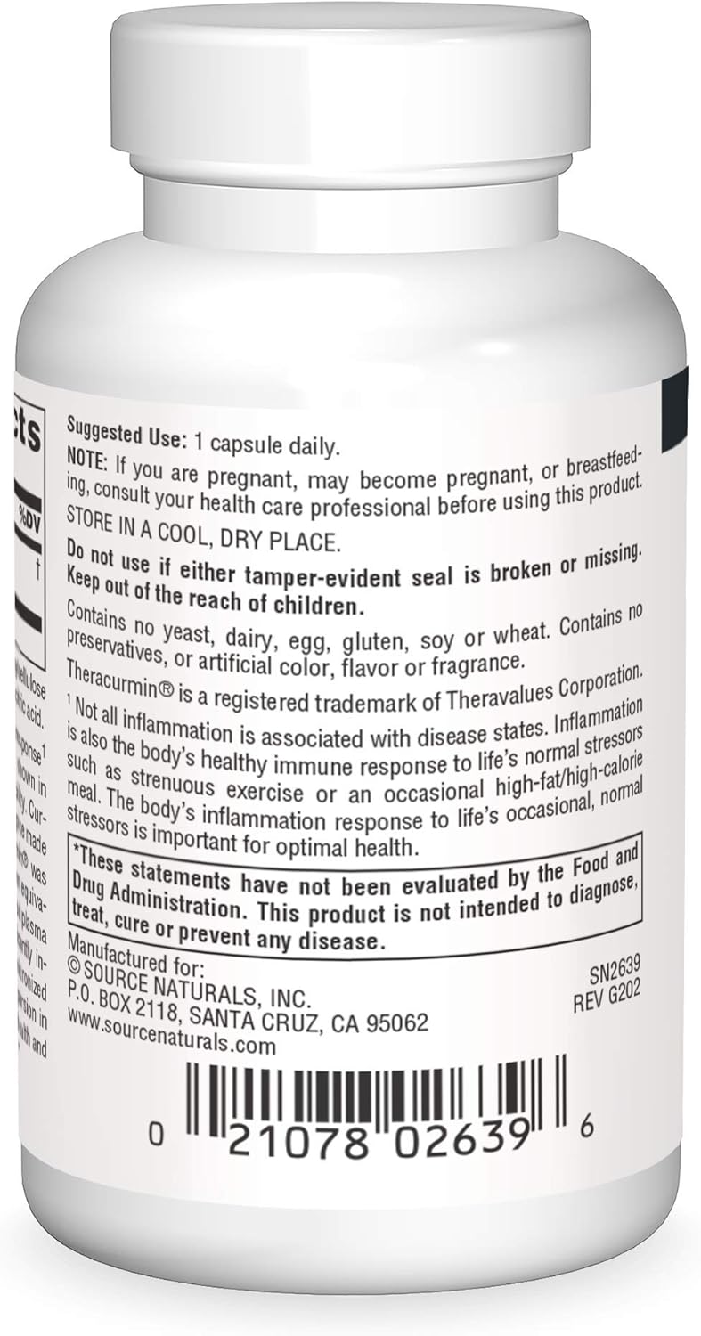 Source Naturals Theracurmin 300mg, Vegetarian Capsules for Healthy Inflammatory Response - 60 Count