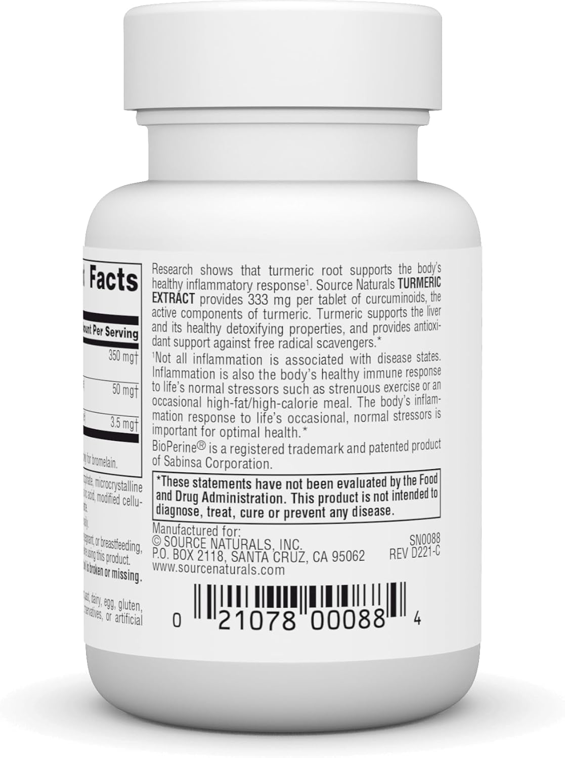 Source Naturals Turmeric Extract Tablets for Healthy Inflammatory Response - 50 Count