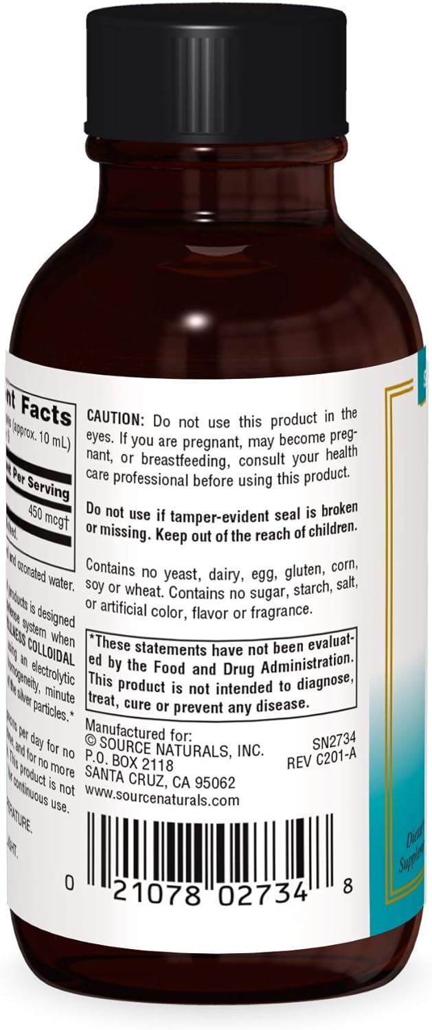 Source Naturals Wellness Colloidal Silver 45 ppm for Physical Wellbeing - 2 Fluid oz