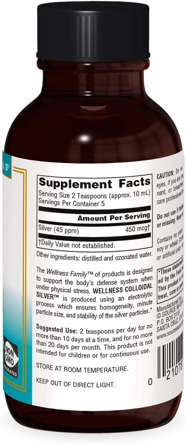 Source Naturals Wellness Colloidal Silver 45 ppm for Physical Wellbeing - 2 Fluid oz