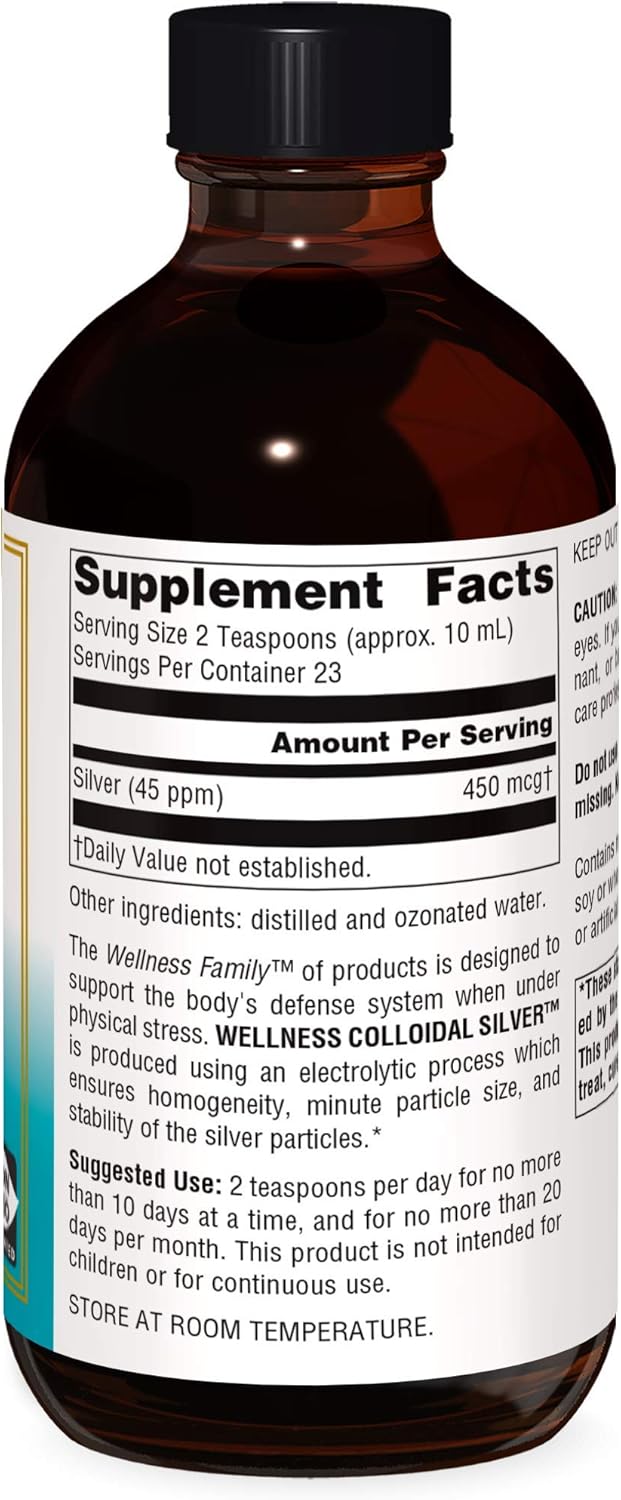 Source Naturals Wellness Colloidal Silver 45 ppm Liquid Supplement - 8 fl oz to Boost Physical Health and Well-Being*